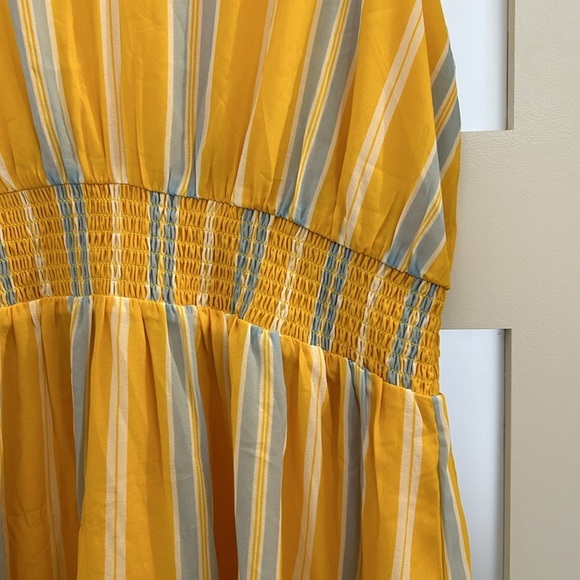 Ann Taylor Stripe Smocked Waist Maxi Dress Yellow Sleeveless Large Petite - Picture 5 of 8